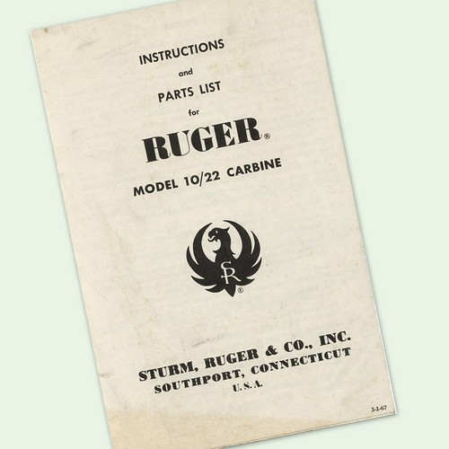 Ruger 10/22 Carbine Instructions Parts Rifle Manual .22 Ten Twenty Two Diagrams