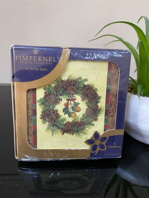 PIMPERNELL TANNENZAPFEN KRANZ UNTERSETZER 6ER SET HERGESTELLT IN ENGLAND 10 X 10 CM NEU