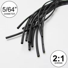 5/64" ID Black Heat Shrink Tube 2:1 ratio polyolefin (25 ft) inch/feet/to 2mm