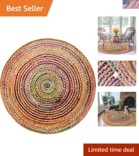 Jute Chindi Braid Rag Rug - Boho Farmhouse Rustic Area Accent Throw Rug - Han...