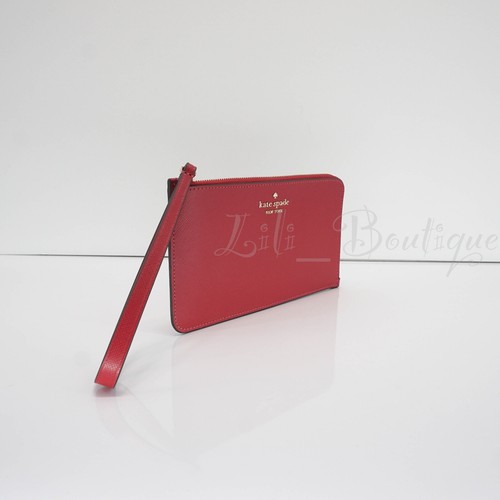 NWT Kate Spade KD546 Lucy Medium L-Zip Wristlet Saffiano Leather Candied Ch Red - Picture 2 of 7