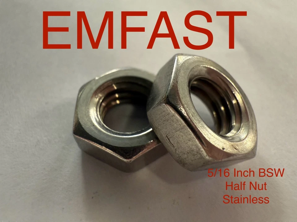EMFAST 5/16 bsw threads half nuts stainless steel nut jam locking thin whitworth