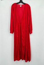 Vtg Woman Within Dressing Robe 1X Plus Red Lingerie Satin Pinstripe Missing Tie