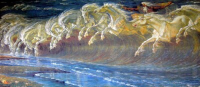 Neptune s Horses Walter Crane 1897 Mythic Sea Wave Print Pre-Raphaelite Ocean