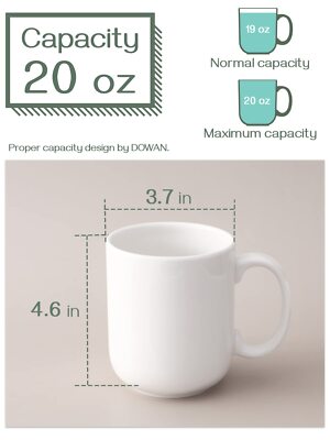 20 Oz Coffee Mugs Set of 6 Large White Coffee Mugs With Handles Ceramic  Coffe... | eBay