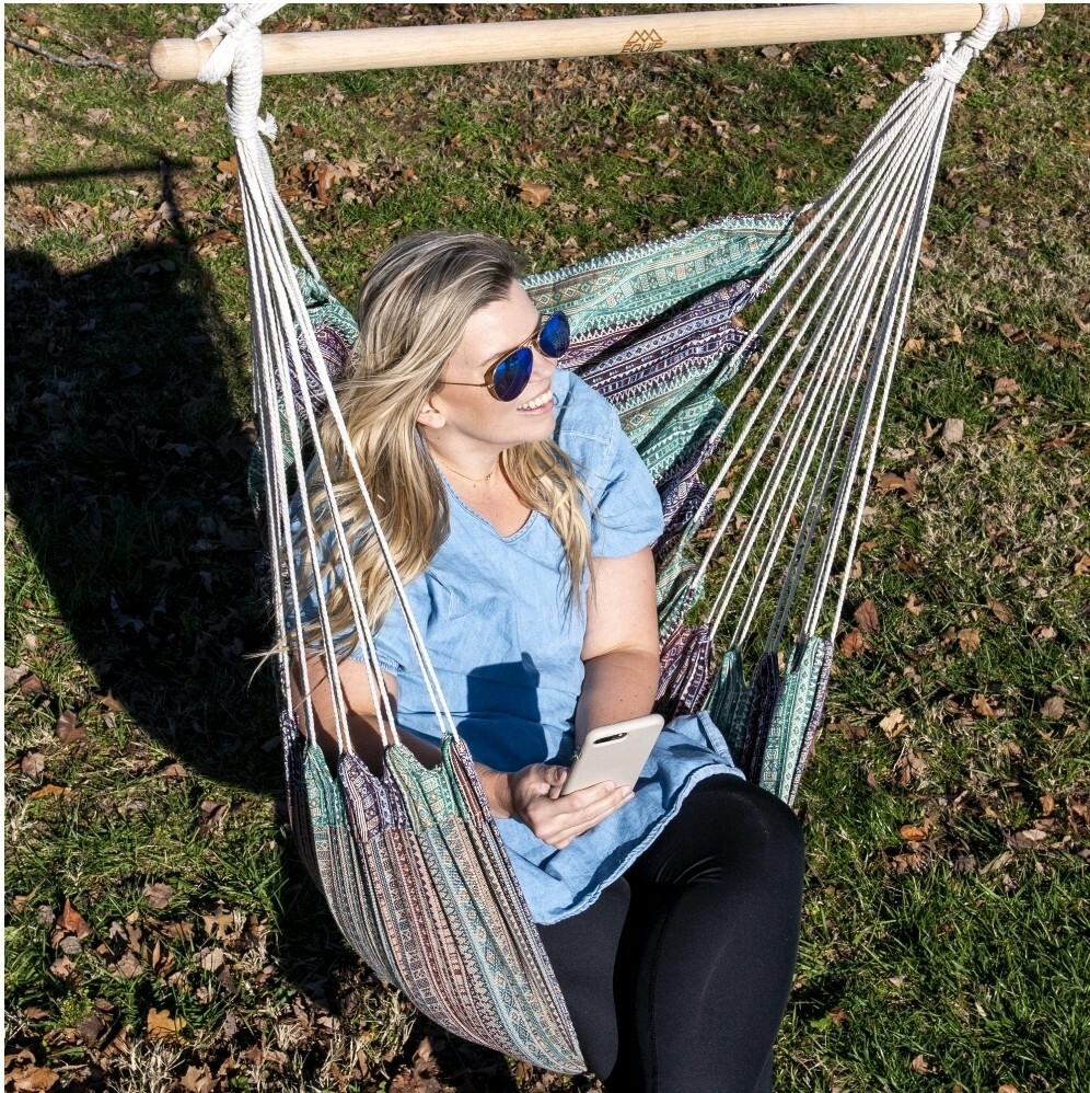 Swing One Person Hammock Chair Cotton Polyester Blend Blue Culture