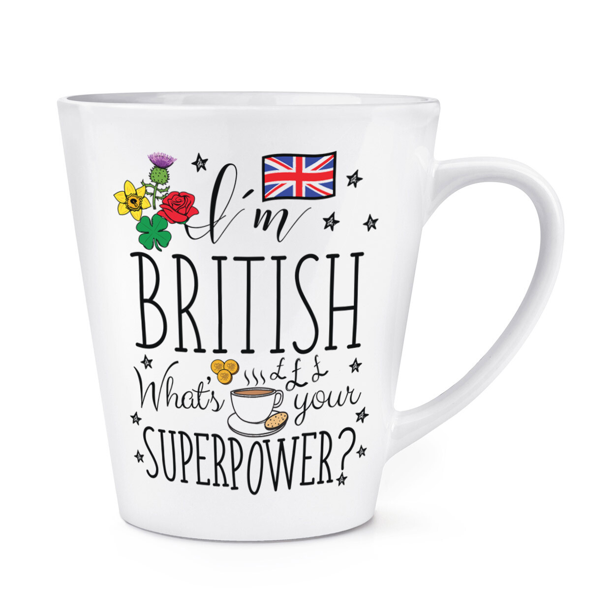 I'm British What's Your Superpower 12oz Latte Mug Cup Britain Flag Funny