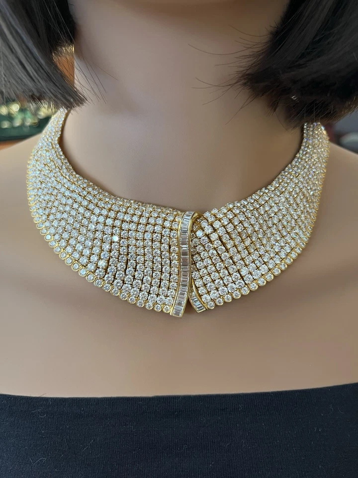 Collar ancho de diamantes de 100,00 cttw en oro amarillo de 18 k - HM2676VA