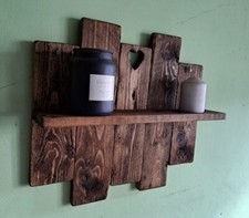 BEAUTIFUL HANDMADE CANDLE /  ACCESSORY SHELF WITH HEART DETAIL. RECLAIMED TIMBER