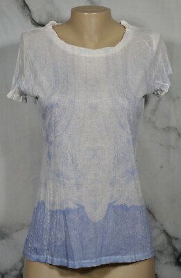 SEVEN7 Blue White Faded Paisley Print T Shirt Top Medium 100% Polyester Unlined