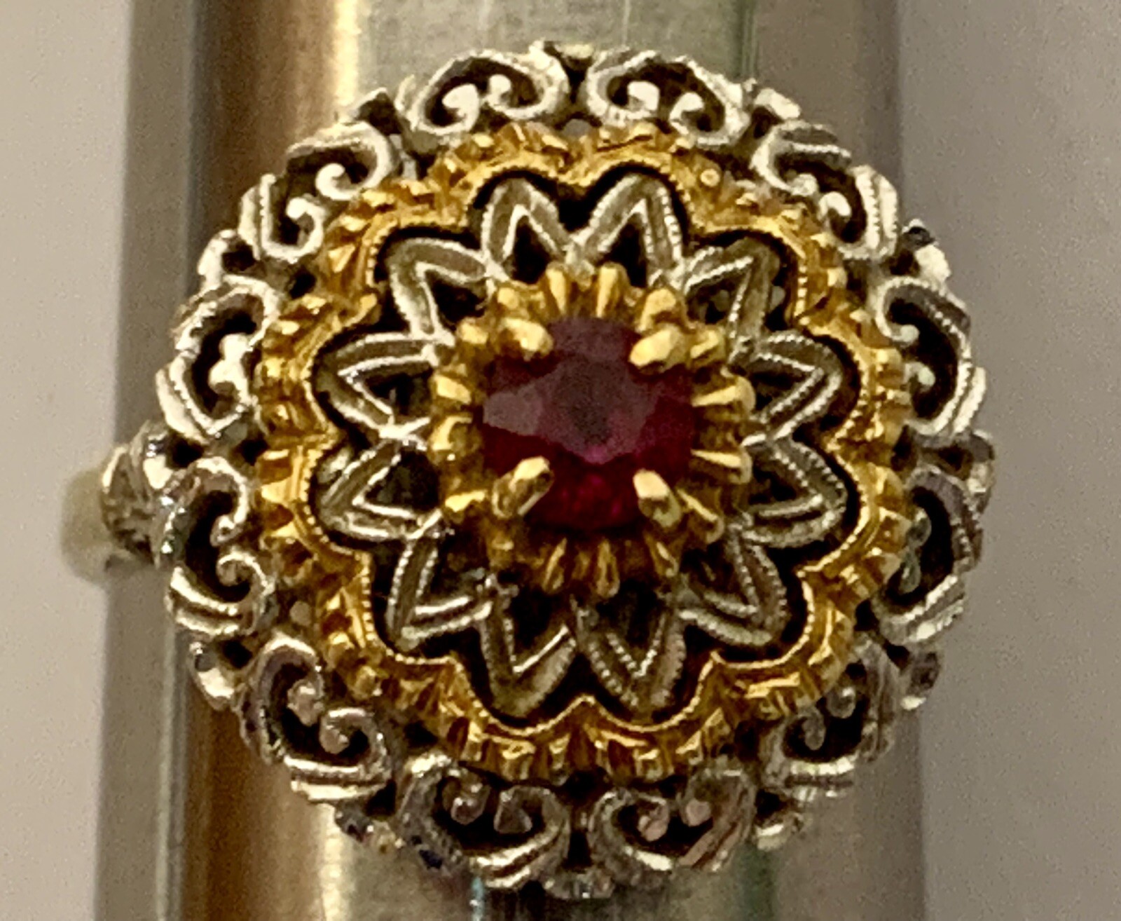 Vintage Natural Red Ruby 18k Solid White & Yellow… - image 14
