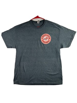 Vintage Engine Tech Hot Rod Custome Car Show Graphics Mens Gray T-shirt Size XL