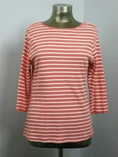 Simply Styled Peach Striped Top Womens Size L Chest 36 3/4 Sleeve 223-24737