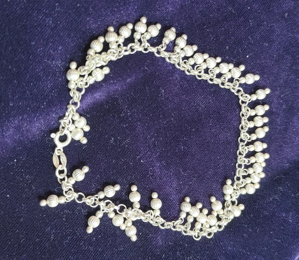 NEW MILOR ITALY STERLING SILVER MULTIPLE BALLS BEADS 9 INCH ANKLET BRACELET - Image 2 of 4
