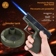 Refillable Jet Flame Inflatable Pistol Cigarette Gun Torch Lighter Ashtray Set