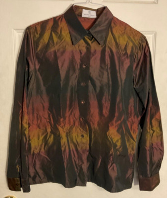 Walter Voulaz Milan Shimmer Bronze Brown LS Button Front Shirt Woman 48  US 14 L