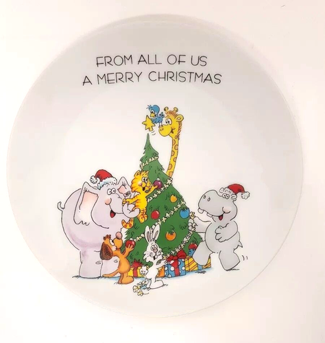 From All of Us Merry Christmas Plate Japan Vagabond Papel Elephant Hippo Cat Dog - Picture 1 of 5