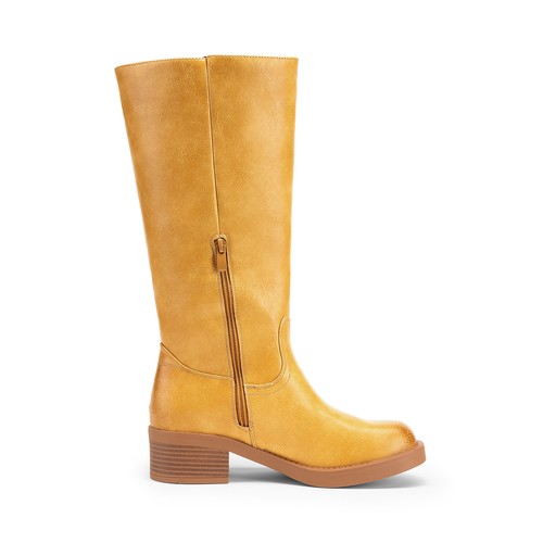 Women Chunky Block Heel Knee High Boots Square Toe Banana Campus Riding Boots - Picture 30 of 34