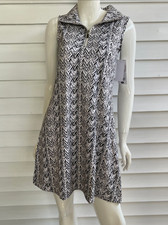 Lulu-B Ladies Black Multi Chevron Print Sleeveless Zip Collar Swing Dress
