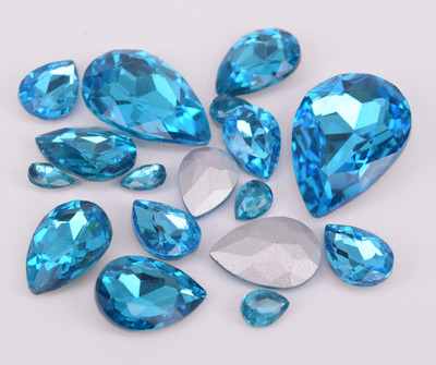 Lake blue Glass Rhinestone Tear Drop Jewels Crystal Applique Size Selection 