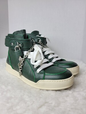 Dsquared2 Mens High Top Sneaker Size 9 Green Pebble  Leather Lock And Key Front 