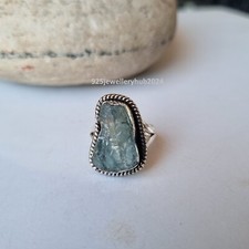 Genuine Raw Aquamarine Gemstone Ring 925 Sterling Silver Handmade Ring PG4922