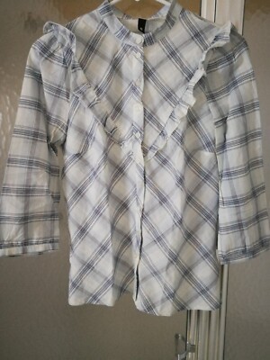 Divided By H&M Women Sleeve Button Blouse Shirt UK 6 Ruffed Banded Neck Boho