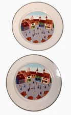 Set Of 2 Villeroy & Boch Dinner Plates 10.25” Naïf Laplau Old Village Square