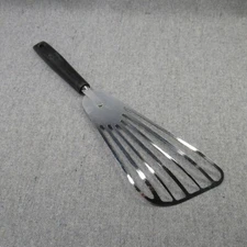 Vintage EKCO Slotted Fish Spatula Turner Chromium Plated USA with Black Handle