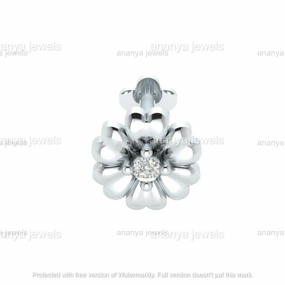 Diamante Natural Corazón Flor Cuerpo Nariz Pin Labio Labret Piercing Anillo Tornillo Foto 2 de 4