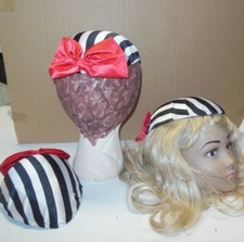 DANCE COSTUME teardrop hats Lot of 3 striped black white w/ red ribbon trim