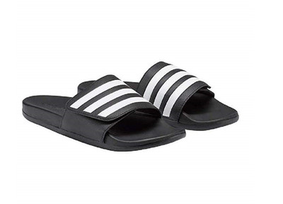 black and white adilette slides