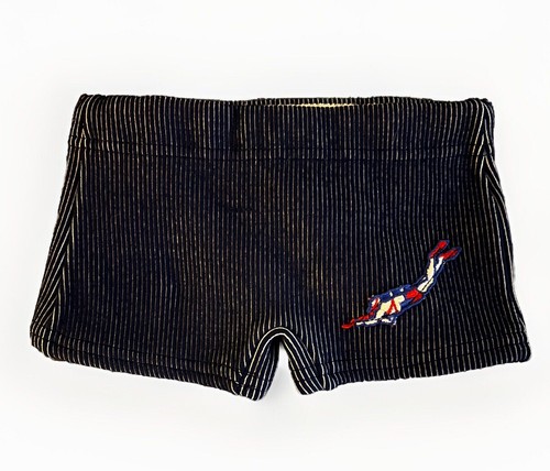 Vintage 60s Sz 2/3 Blue Striped Swim Trunks Boys Shorts Scuba Diver Embroidered