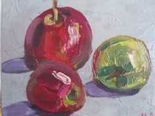 apples original oil painting, still life with apples, fruits apples wall art