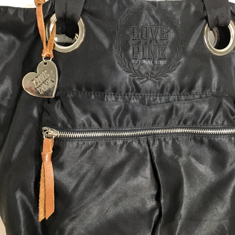 Bolso de Mano Victorias Secret Love Rosa Negro Nylon Viaje Mensajero Hombro Gimnasio Bolso VS Foto 3 de 4