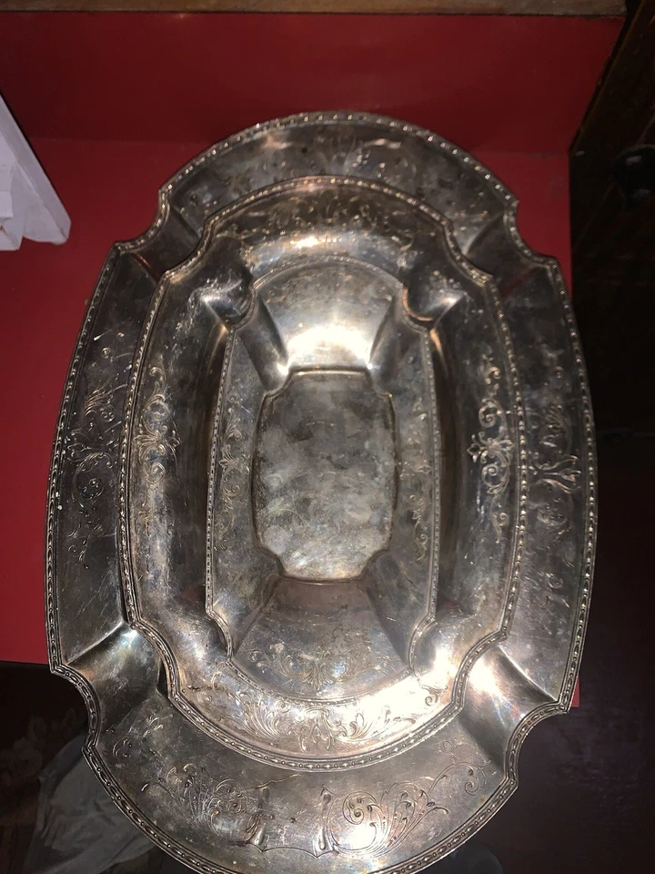 Antique 1914 Chippendale Electroplate Nickel Silver Etched Trays Set Of 3 - Image 3 of 4