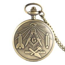 Bronze Masonic Freemasonry Chrome Square and Compass Mason Retro Pocket Watches