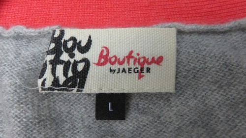 Boutique By Jaeger 100% Cashmere Grey & Pink V Neck Pocket Heart Cardigan L Slim - Picture 7 of 9