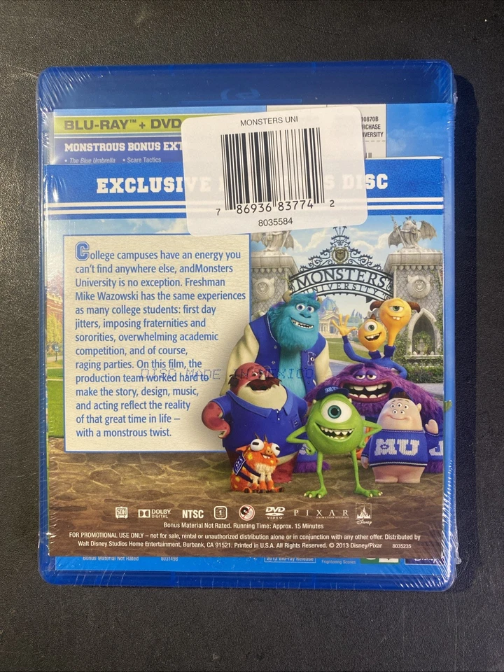 Monsters University w/slipcover (Blu-ray, DVD, 4 Disc Target Exclusive, 2013) - Image 4 of 4