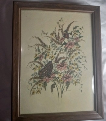 ''Butterfly Serenade'' Framed Glass In Frame Floral Butterflies Pastel Spring...