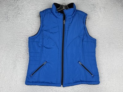 Keren Hart Vest Womens Large Blue Black Reversible Quilted Fleece Zip Pockets