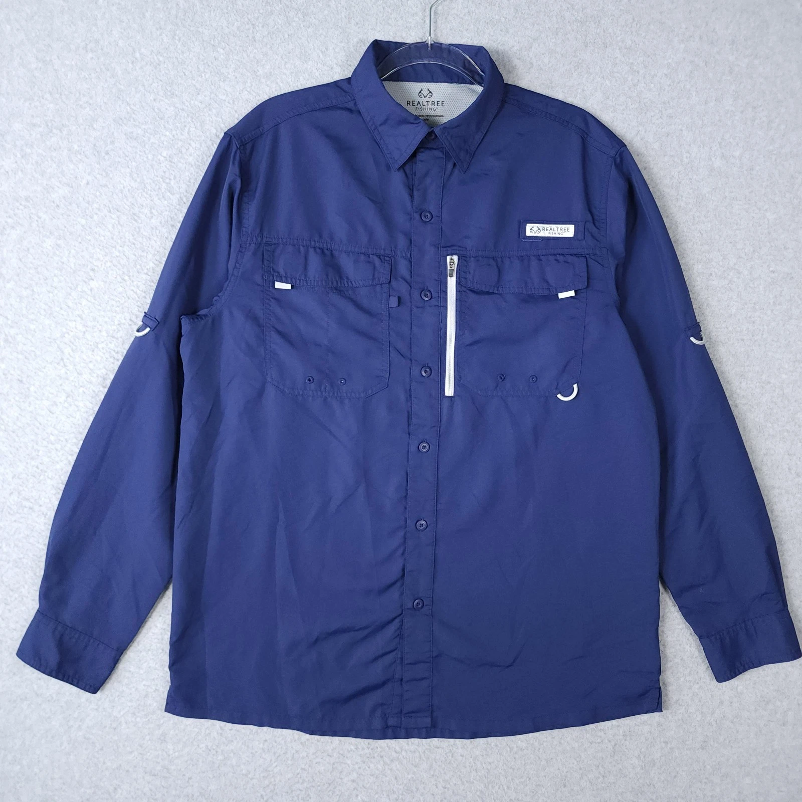 Realtree Fishing Shirt Mens Medium Blue Lightweight Vented Outdoor Button Up