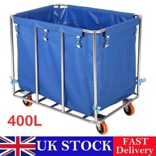 Image of 400L Commercial Laundry Cart Heavy Duty Rolling Laundry Hamper w/ Lockable Wheel