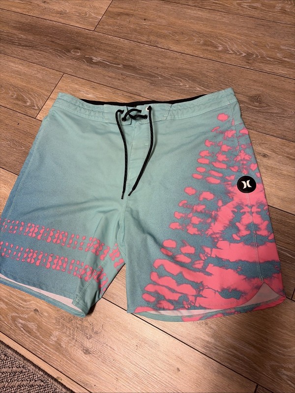 Hurley Swim Board Shorts Size 33 Aqua Blue Unlined Inseam 10"