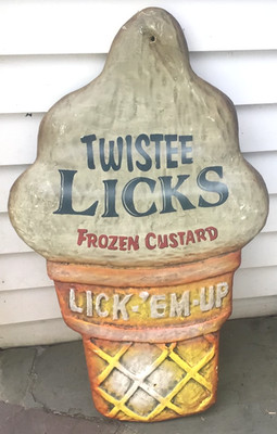 Twistee Licks Frozen Custard Ice Cream Cone 1950s Vintage Store Sign Large 32.5 