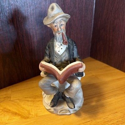 VTG Napcoware, Old Man Reading on Bench with Pipe Figurine, MCM, Father's Day 