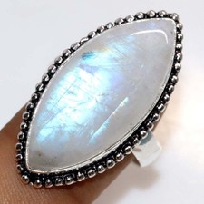 925 Silver Plated Rainbow Moonstone Ring US 9 New Year Jewelry Fashion Sale GW