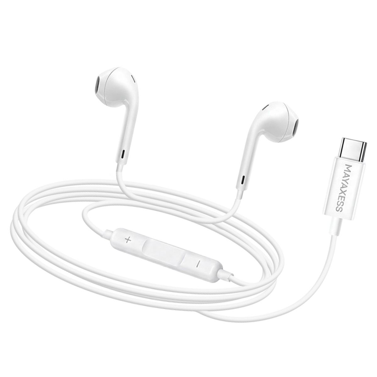 Écouteurs USB-C pour Galaxy A54 Mayaxess filaires avec micro blanc