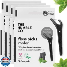 The Humble Co. Floss Picks (200 Count) – Plant Based Dental Floss Picks with 