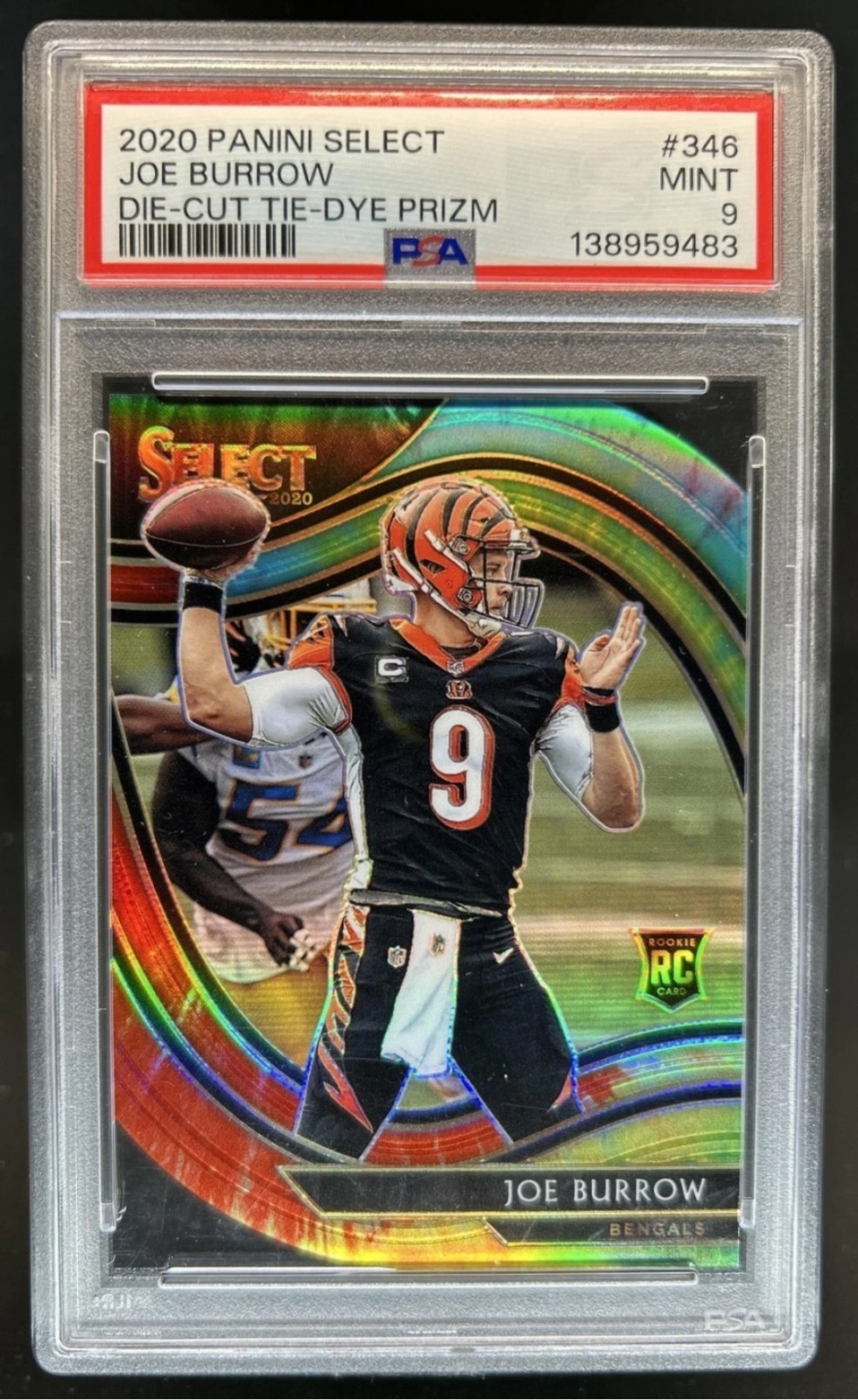 2020 Panini Select Joe Burrow Field Level Tie Dye Prizm Die Cut RC /25 PSA 9 #34